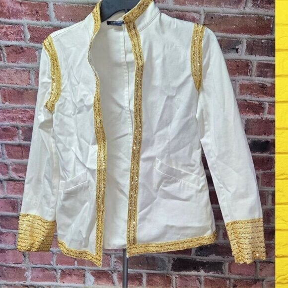 Women's BOSTON PROPER Gold Sequin Trim Jacket Size 2 - Picture 1 of 6